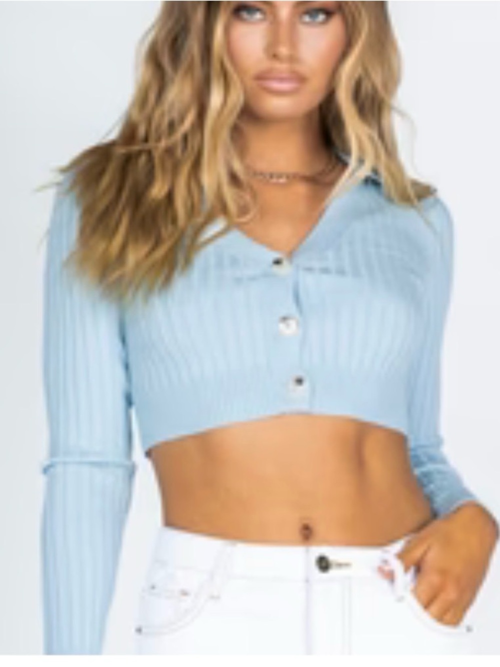 Princess Polly size xs/s  Pale Blue Ribbed Button-Up Sweater. Super cute .